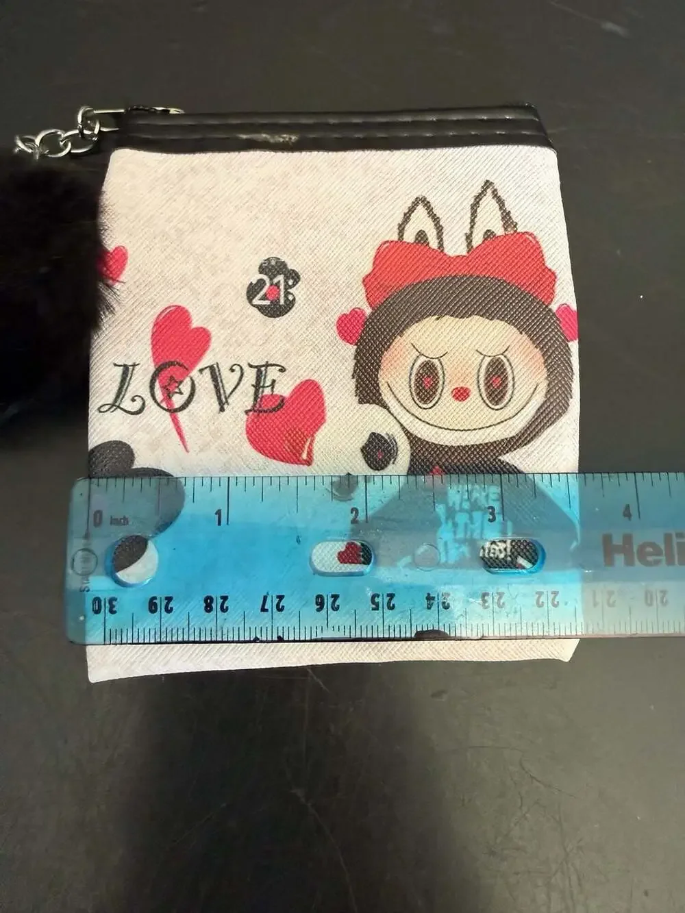The Monsters Labubu Character Print Zip Pouch with Pom Pom
